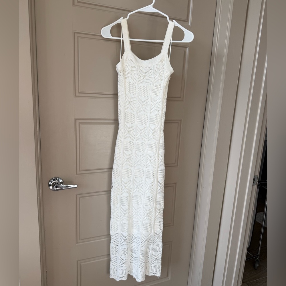 White crochet knit midi dress XS